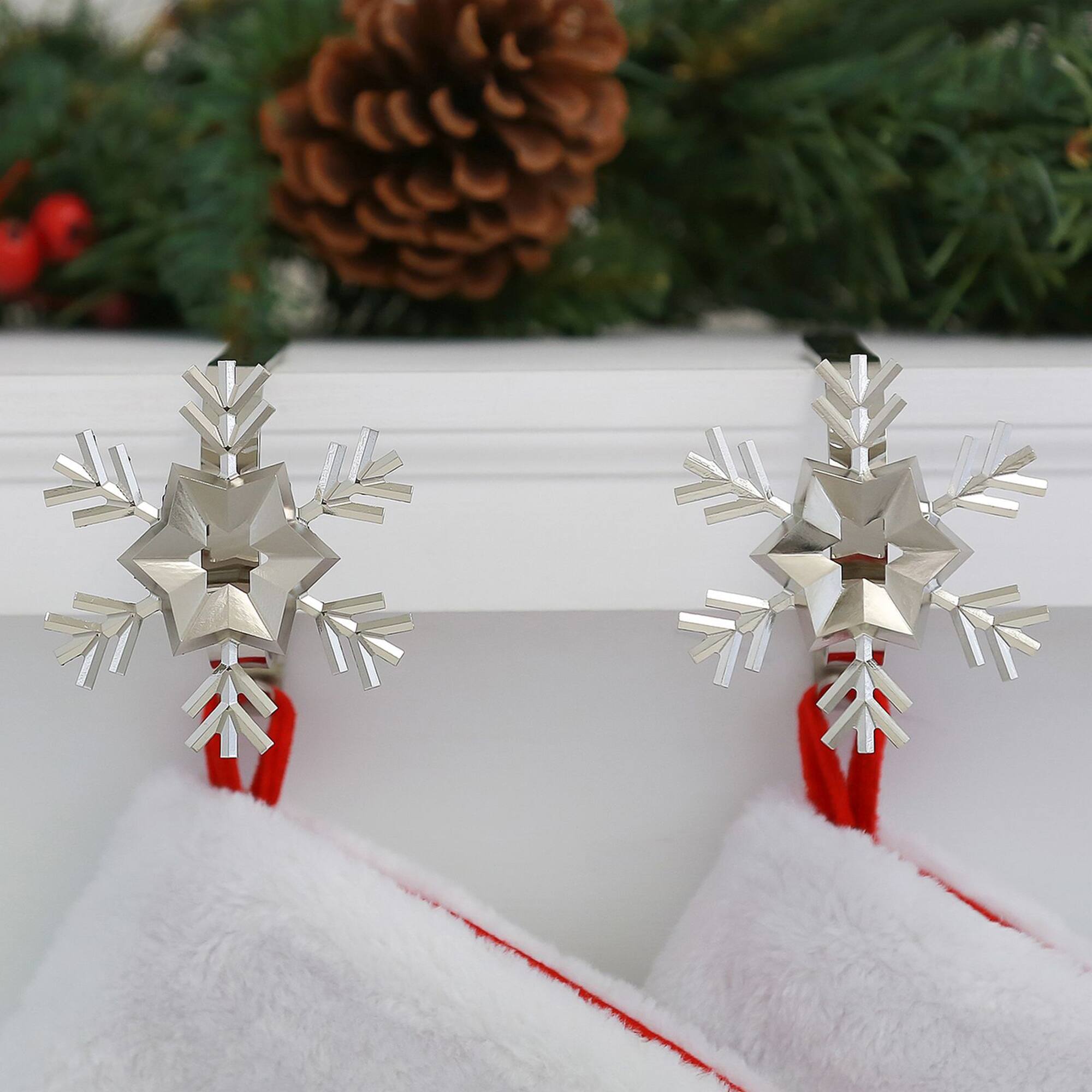 Original MantleClip® Silver Snowflake Icons Stocking Holders, 2ct.